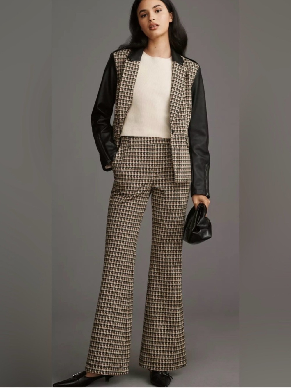 Anthropologie Houndstooth Wide Leg Pants in Black and Cream
